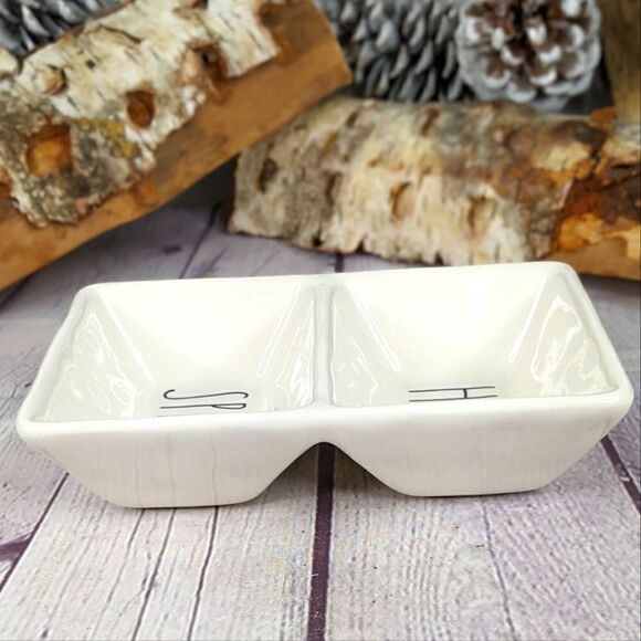 Rae Dunn HAPPY SPRING Divided Ceramic Candy Nut Condiment Trinket Dish - Picture 2 of 5